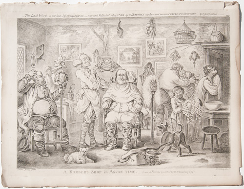 gillray original engraving A Barber's Shop in Assize Time